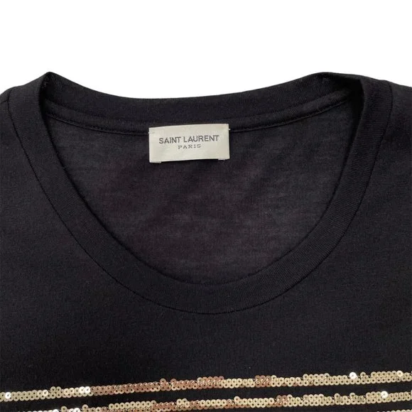 Saint Laurent Viscose/Polyester Sequin Striped T-shirt - Black Gold | Large - Picture 3 of 12